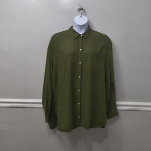 Old Navy The Boyfriend Shirt Women's Linen Blend Green XL -Tall Minimalist